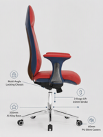 Chaise de bureau exécutive moderne en cuir PU rouge, siège ergonomique, structure en acier, base pivotante en alliage d'aluminium