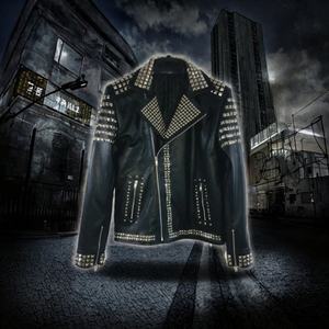 Cowhide Leather Biker Jacket for Men Vintage Style Zipper Closure with Pockets Rock Punk Plain Dyed Winter Season OEM Service - Product Image 2