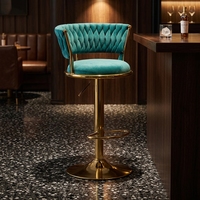 Tabourets de bar élégants et luxueux en velours, dossier tissé à la main, base dorée, chaises pivotantes pour bar ou restaurant