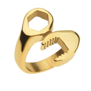 yunnique Men's Wrench Shaped <b>Ring</b> <b>Titanium</b> Steel Fashionable Gold Silver Black Geometric Design Gift Jewelry - Product Image 4