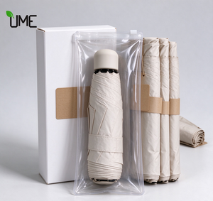 Parapluie de voyage compact pliable à 6 panneaux avec logo personnalisé, léger, portable, pour la pluie et le soleil, tissu beige, coupe-vent, mini parapluie - Product Image 4