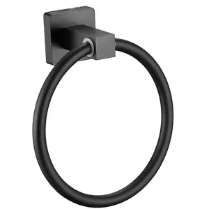 High-grade Stainless Steel Black Square Six-piece Wall-hanging Towel Rack Towel Ring Soap Mesh Bathroom Hardware Accessories