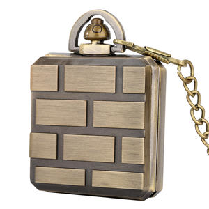 <strong>Mario</strong> Bros Pixel Question Box Square Pendant Clock Bronze Steampunk Pocket <strong>Watch</strong> with Chain - Product Image 3
