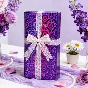 Wholesale Custom Original Purple Laser Metallic Holographic Iridescent Heart Gift <b>Wrapping</b> <b>Paper</b> for Birthday Gift Packaging - Product Image 1