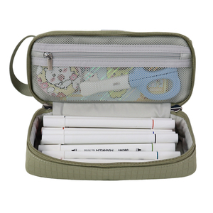 SENDA Simple - Estuche para lápices de nailon acolchado verde oliva con compartimentos con doble cremallera y correa de transporte - Product Image 6