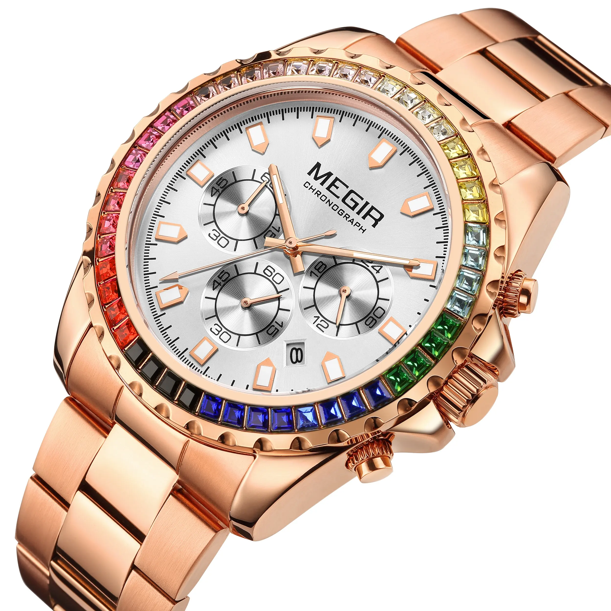 Megir 2227 jam tangan pria klasik, jam tangan bisnis kasual kronograf Logo OEM tali baja tahan karat