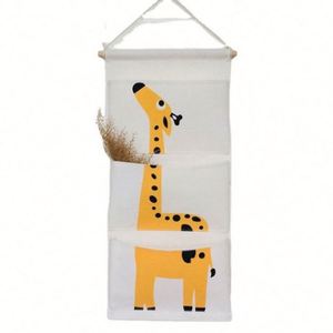 Multifunctional 3-Pocket Organizer Animal Cotton Linen Wall Hanging Storage <b>Bag</b> Square Pattern Canvas Foldable Closet <b>Tool</b> - Product Image 2