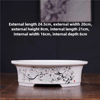 Pot Bunga Bonsai Oval Buatan Tangan Yi Xing Grosir 24,5 cm Pot Porselen Dekoratif Bertema Tanaman Berlapis Biru Putih dengan Drainase