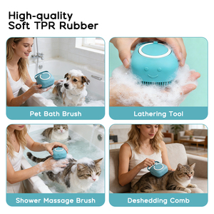 Pet <b>Bathing</b> <b>Brush</b> Can Add Shower Gel Pet Cleaning & Grooming Products Cat Hair <b>Brush</b> Self-Cleaning Design Pet Waste Disposal - Product Image 5