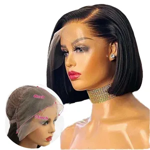 Peluca Bob Corta y Lisa de Alta Calidad con Flequillo, Cabello Remy Brasileño, Estilo <span class=keywords><strong>Yaki</strong></span> para Mujeres Negras - Product Image 6