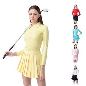 Haut de golf ajusté à col rabattu pour femme, jupe plissée à manches longues, imprimé sportif polyvalent pour le printemps et l'automne - Product Image 1