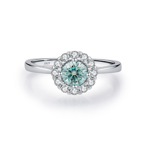 S925 Sterling Silver Ocean Blue Zircon Sunflower Halo <b>Ring</b> 2026 Viral Luxury Engagement Silver Fashion Finger <b>Ring</b> - Product Image 1