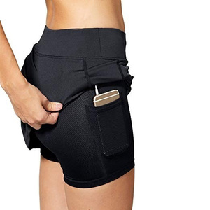 Women Sports Shorts With Pockets Exercise Fitness Shorts Gym 2 in 1 Skirt With Pants - Product Image 4