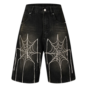 <span class=keywords><strong>Short</strong></span> baggy <span class=keywords><strong>en</strong></span> denim à jambes larges, brodé sur mesure, taille élastique, bleu délavé, cinq poches, style streetwear, Y2K - Product Image 5