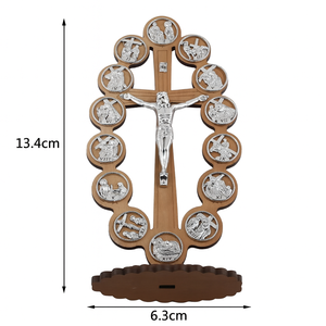 Crucifijo <span class=keywords><strong>de</strong></span> Mesa <span class=keywords><strong>de</strong></span> Madera Grabado con las Estaciones <span class=keywords><strong>de</strong></span> la Cruz, Figura <span class=keywords><strong>de</strong></span> Jesús, Cruz Católica para Oración, Regalo para el Hogar - Product Image 3