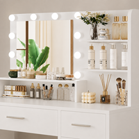 Quimoo 48 Zoll verstellbarer Standspiegel mit Beleuchtung, 6 Schubladen, 6 Ablagen, Steckdose, modernes Design für Frauen/Mädchen