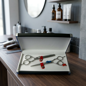 SC0245 2Pcs Professional Hair <b>scissors</b> & Hair thinnerQuality Guarantee Stainless Steel Metal <b>Sewing</b> Thread Cutter with Red Cover - Product Image 3