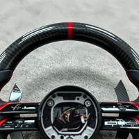 Volant en fibre de carbone à rayures rouges, très demandé, pour Mercedes Benz W206 W205 W204 W222 W223 W213 W177 W463 AMG GT A45 C63 E63
