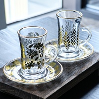 Tasse à Café Design Personnalisé Classique Plaqué Or Rétro Moderne Style Turc Tasse à Thé en Verre avec Soucoupe et Set