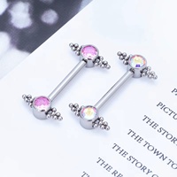 Piercing pour Téton en Titane G23 ASTM F136 14G, Barbell Or 14G avec Zircon Cubique Marquise Poussoir et Opale, Piercing Corporel pour Adulte (Non destiné aux Enfants)