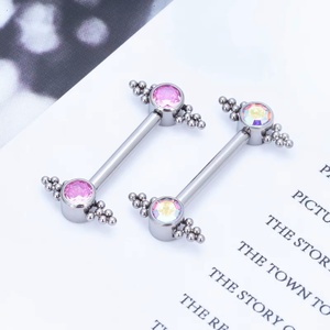 <span class=keywords><strong>Piercing</strong></span> de pezón de titanio G23 ASTM F136 14G, anillo de barra dorado 14G con circonita cúbica marquesa y ópalo, <span class=keywords><strong>piercing</strong></span> de seno <span class=keywords><strong>para</strong></span> niños - Product Image 2