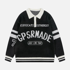 Maglione Pullover da uomo con motivo <span class=keywords><strong>Jacquard</strong></span> in maglia <span class=keywords><strong>Jacquard</strong></span> con collo a <span class=keywords><strong>Polo</strong></span> Casual a maniche lunghe con Logo personalizzato - Product Image 2