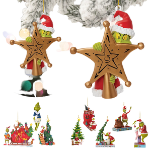 Décorations de Noël très vendues de haute qualité : Pendentifs monstre vert en acrylique, ornements suspendus en forme de poupée verte, accessoires. - Product Image 1