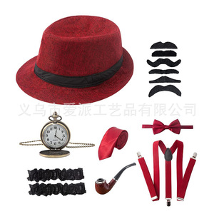 Kit de Disfraz Masculino Años 20: Sombrero, Pipa, Reloj, Corbatín, Tirantes, Bigote y Accesorios para Fiesta - Product Image 3
