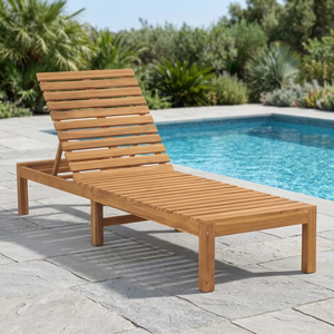 Chaise longue en teck massif réglable avec lattes, pour patio et bord de piscine - Product Image 2