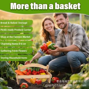 Cesta de madera rectangular para frutas y verduras, ecológica, para almacenamiento en la cocina, para uso en exteriores y camping. - Product Image 3
