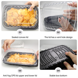 Boîte à emporter, boîte alimentaire, couvercle transparent sur boîte à lunch en plastique noir, boîte à poulet rôti pour emballage - Product Image 3