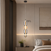 Suspension LED verticale mince avec boule en verre fumé ambré, cordon réglable, tête unique, pour table à manger, chambre à coucher, chevet