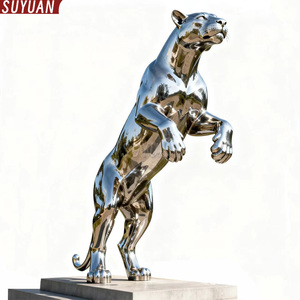 अनुकूलित आधुनिक आउटडोर उद्यान पशु मूर्तियों पॉलिश दर्पण सतह स्टेनलेस स्टील कास्टिंग चीता मूर्तिकला - Product Image 3