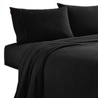 Ensemble de draps - 4 pièces : 1 drap-housse, 1 drap plat et 2 taies d'oreiller, draps et taies d'oreiller de luxe à poches profondes, noir