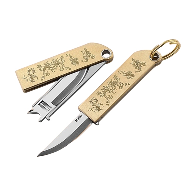 Creative New Brass Handle Key Chain Emergency Pocket Knife M390 Blade EDC Mini Folding Knife Portable Self Defense Knife Tools