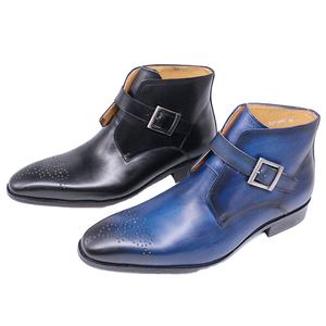 <span class=keywords><strong>Blu</strong></span> Nero di Alta Top Scarpe Fatte A Mano In Vera Pelle Monaco Della Cinghia Degli Uomini Stivali - Product Image 1