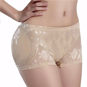 Dames Gewatteerd Slipje Ondergoed M-5XL Plus Size Bloemen Controle Slipje Voor Vrouwen Zwart Beige 2 Stuks Pad Shaper - Product Image 4
