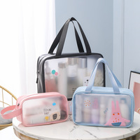 Pochette de toilette transparente en PVC imperméable portable pour voyage, fermeture éclair, pour femmes, trousse de maquillage, cosmétique
