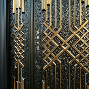 Portes extérieures modernes en alliage d'aluminium imperméable, portail double d'entrée de luxe en bronze gravé, anti-rouille, porte principale de villa - Product Image 2