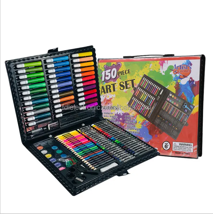 Kit de pintura e desenho de arte de coloração, marcadores, pastéis de óleo, crayons, 150 peças lápis coloridos, bolos à prova d'água