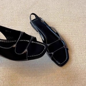 Sandales plates en peau de mouton pour femmes, à bout ouvert, avec bride à la cheville, style minimaliste français, à bout carré, sandales romaines pour les vacances à la plage - Product Image 5