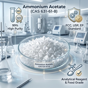 Acetato de Amonio de Alta Pureza CAS 631-61-8 99% Mín. Grado Alimenticio FCC USP EP Cristal Blanco para Reactivo Analítico Suministro a Granel - Product Image 1
