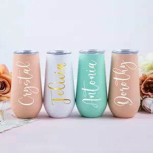 Logo Kustom Dicetak Paling Laris 6Oz Tumbler Anggur Sampanye Baja Tahan Karat Terisolasi Ganda