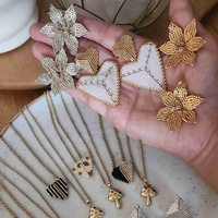 Collar Tejido a Mano con Cuentas Miyuki, Colgante de Corazón, Flor y Hongo con Cadena de Bambú, Accesorio de Moda para Mujer