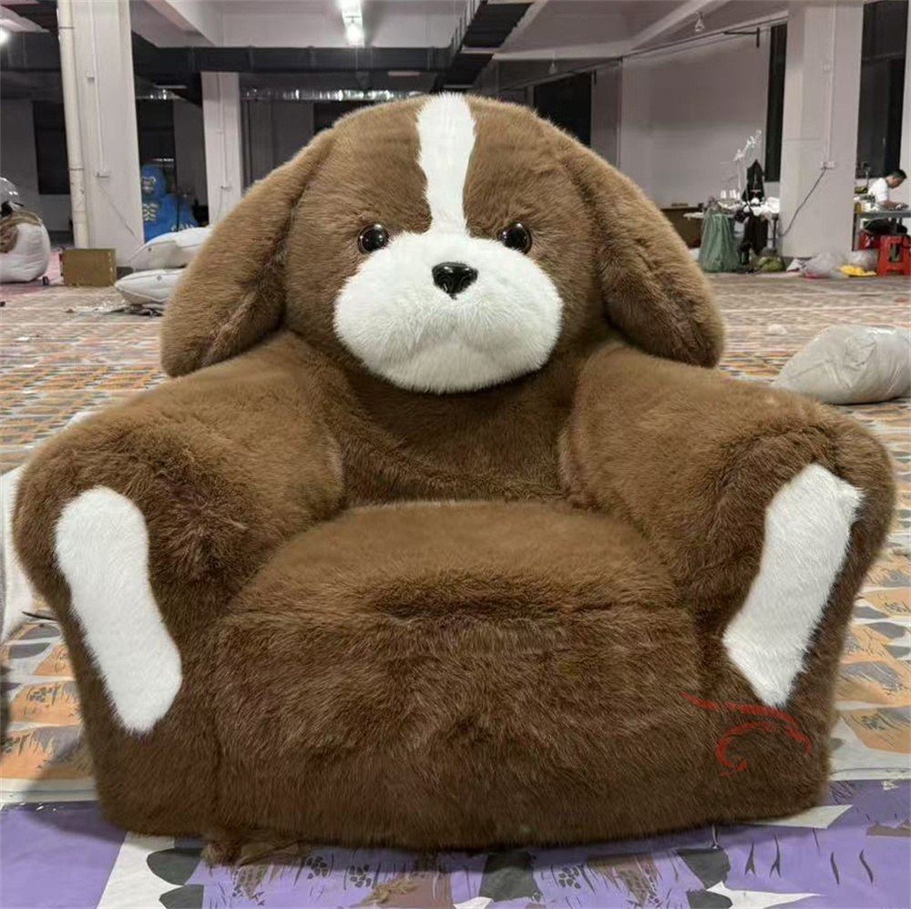 Factory Customized New Fluffy Air Blow Plush Dog Chair Inflatable Living Room Furniture Big Animal Bed Couch Doggy Home Decor