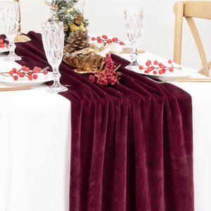 Mantel largo de estilo europeo para <span class=keywords><strong>Amazon</strong></span> Borgoña, camino de mesa tejido de terciopelo para boda, fiesta de Navidad, Conferencia de Hotel - Product Image 2