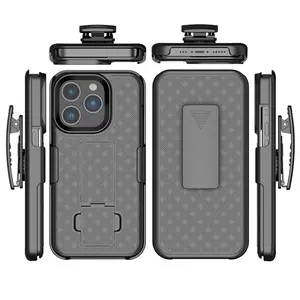 Applicable for iPhone Case 13 14 PRO MAX Weave Pattern Holster Combo Cases Bracket Clip for Business Convenience from factory