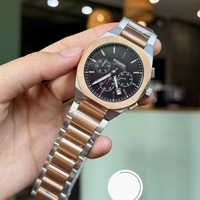 Montre chronographe à Quartz pour hommes, marque de luxe, cadran noir, acier inoxydable, bracelet de 16mm, étanche à 50M