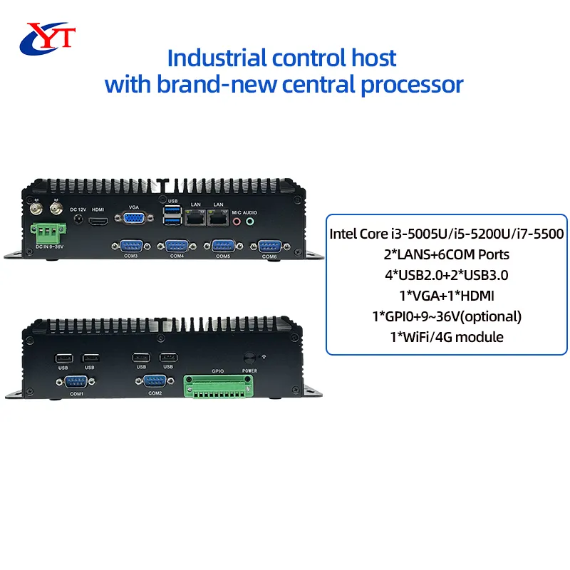 אינטל קורות דור 4 ו-5 i3 i5 i7 מחשב תעשייתי ללא מאווררים עם 6COM-2LAN-6USB GPIO 9~36V DC DDR3 8GB 512GB H-D VGA UK/US/EU תקעים