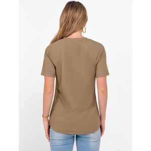 FOXA Women Waffle Knit Top Short Sleeve Henley Button Front Casual <b>Blouse</b> Spring Fashion 2026 - Product Image 5